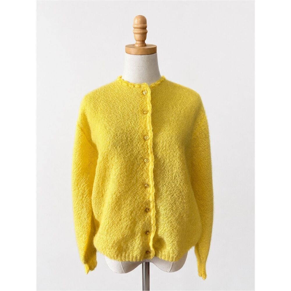 Vintage Mohair Wool Cardigan Canary Yellow Casual Corner Cardigan